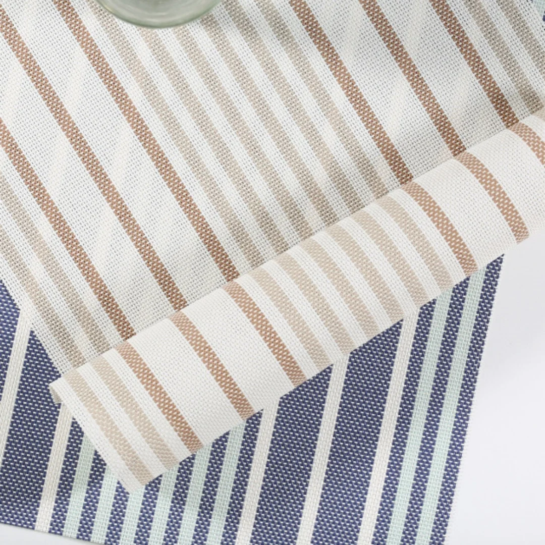Contrasting color horizontal stripes PVC placemats home western food mats curl storage suitable for home tableware.