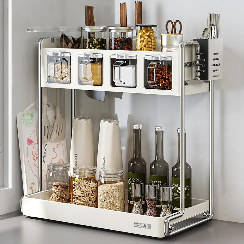 

Multifunctional Spice Rack Kitchen Countertop Storage Organizer 2-layers Partition Shelf for Spices Saves Space Home Supplies