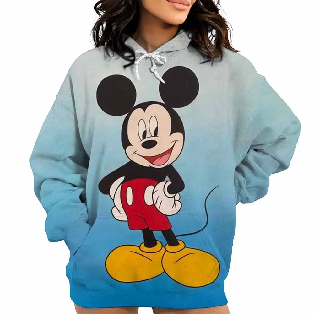 المرأة ديزني ميني ماوس هوديي الخريف / الشتاء مريحة طويلة الأكمام هوديي لطيف الوردي القلب الكرتون نمط عارضة البلوز