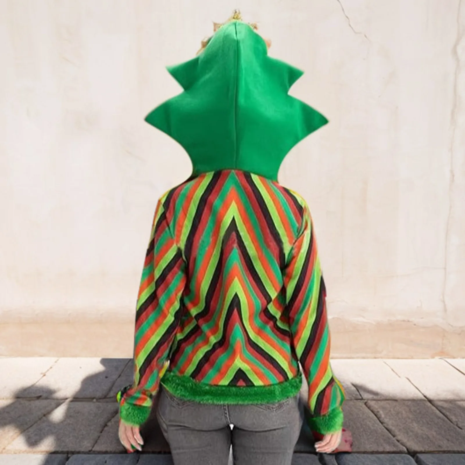 Christmas Colorful Hoodie Top Cosplay Costume Decorated Christmas Tree Hoodie Top Cosplay Party Performance Costumes Clothing