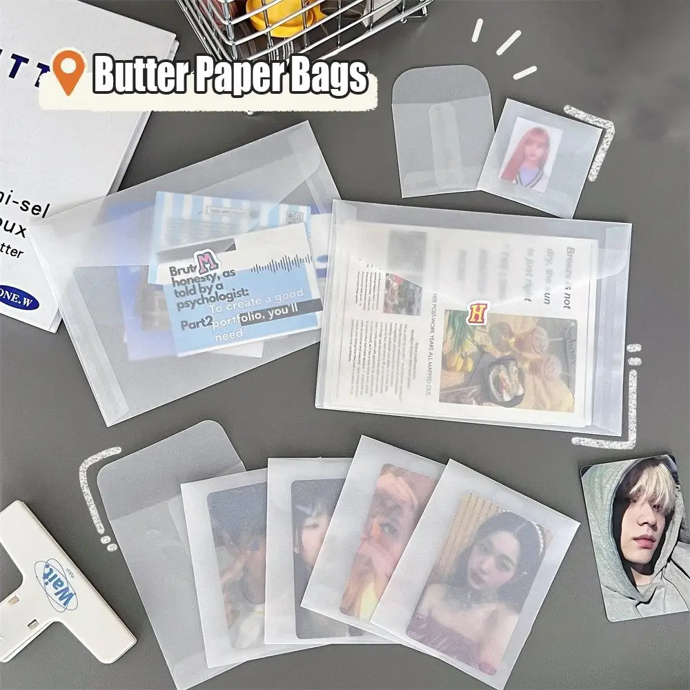 Bolsas de papel de mantequilla de 20 piezas a prueba de polvo, almacenamiento de tarjetas postales, cubierta de fotos, bolsa de embalaje de regalo semitransparente