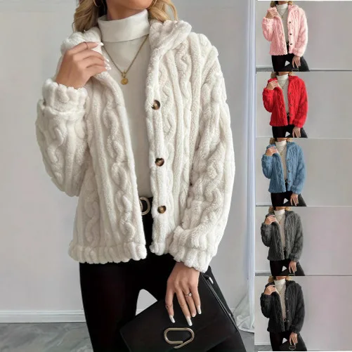 

Осень-зима 2024, популярная однотонная двусторонняя флисовая куртка из смесовой шерсти, однобортные пальто с отложным воротником