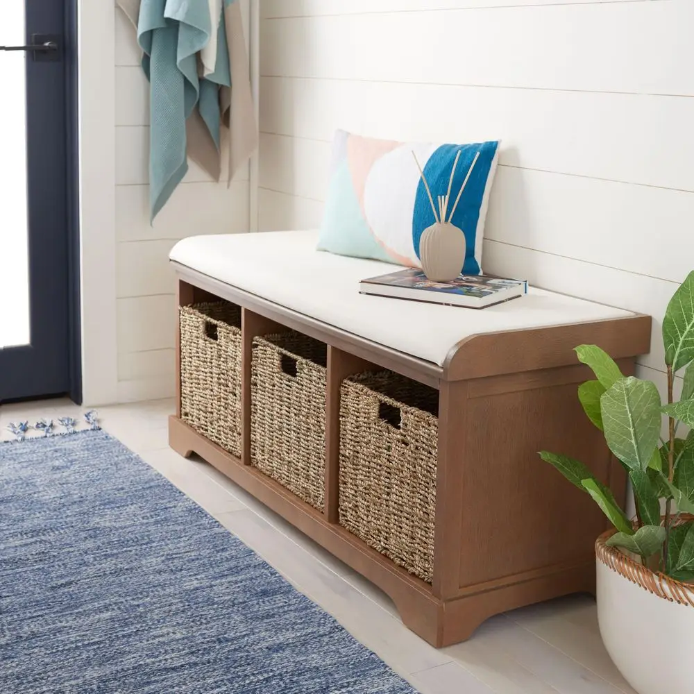 American Homes Collection Lonan Grey and White Wicker Storage Bench