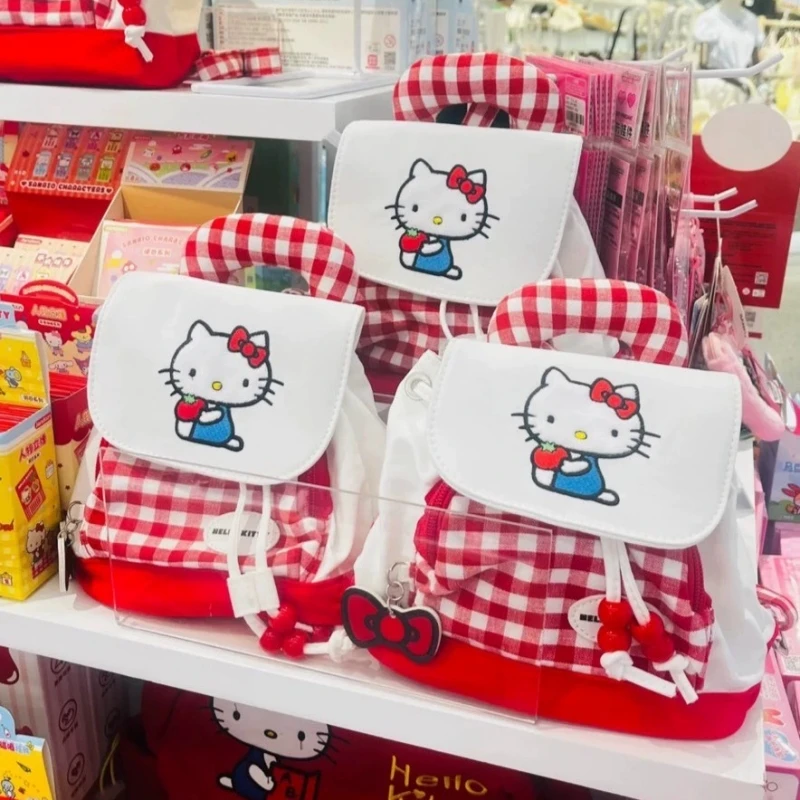 

Hot Sanrio Hello Kitty Red Plaid Cute Kt Cat Backpack Female Cartoon Printing High Value Large Capacity Sweet Girl Mini Backpack