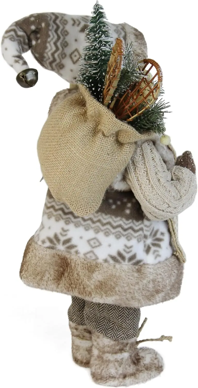 Estatuilla navideña de Papá Noel del bosque de 16 pulgadas con casita de pájaros y abrigo de copo de nieve para decoración navideña