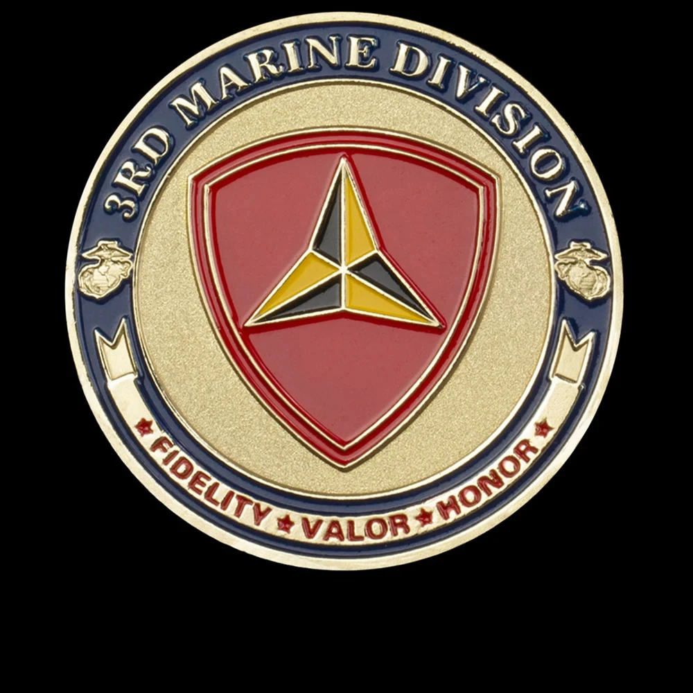 US 3rd Marine Division Souvenir Coin Golden Plated Fidelity Valor Honor Challenge Coin Commemorative Gift