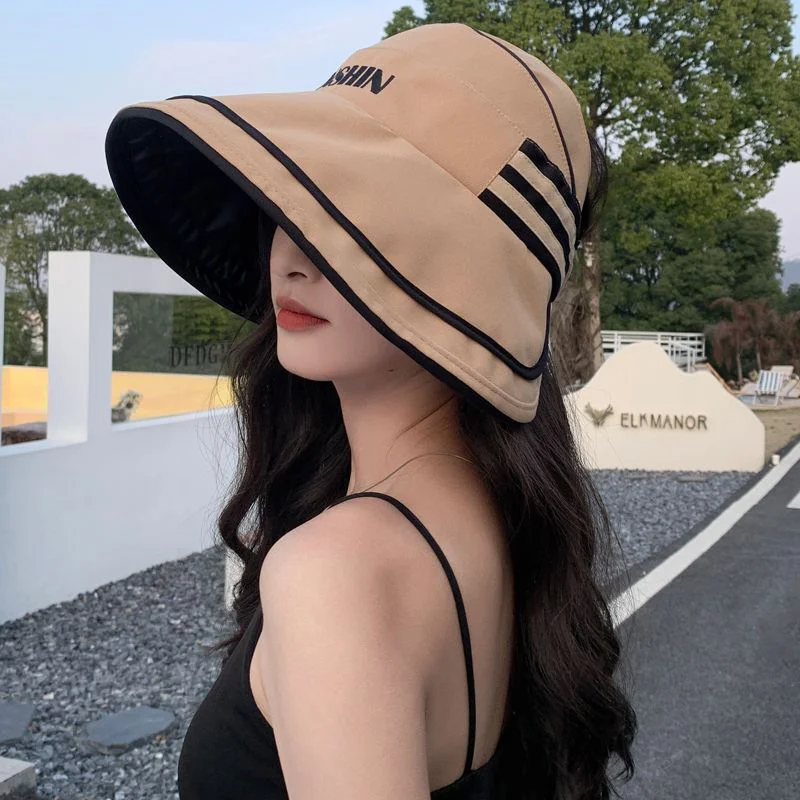 Bucket hat Women's cute outdoor sports hat Summer fashion black gel sunscreen hat Korean version sunscreen Sun hat