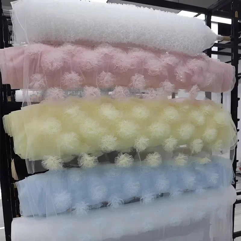 

Sweet Pink 3D Floral Lace Cloud Yarn Fabric Delicate Forest-style Photography Cloth Wedding Backdrop Decor Photo Prop Shoots DIY