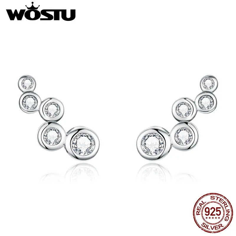 WOSTU 2019 New Design Authentic 925 Sterling Silver Earrings Simple 5 Circle CZ Stud Earrings For Women Fashion Jewelry CTE235