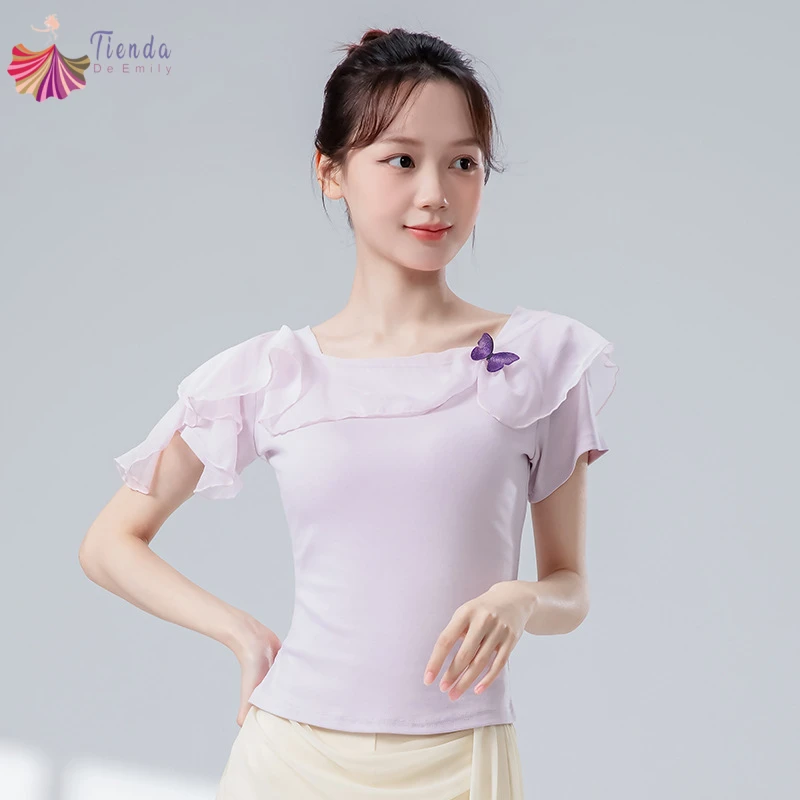 roupas-de-danca-femininas-topo-emendado-gaze-malha-manga-curta-camisa-elegante-ballet-treinamento-blusa-corpo-rima-palco-pratica-trajes