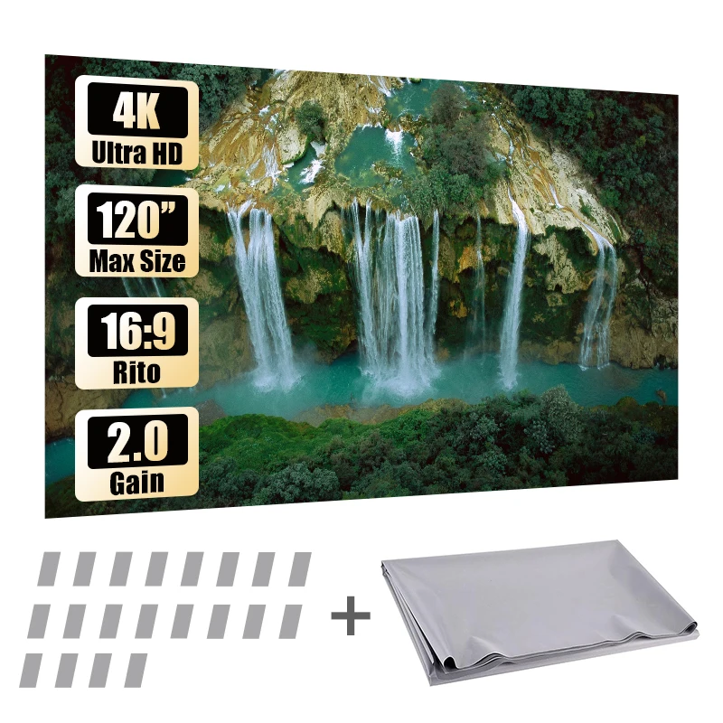 

Hotack Foldable Quick Fold Projection Curtain 80" 100"120" Home Made Projector Screens 4K HD 1080P Anti-light Projection Screen
