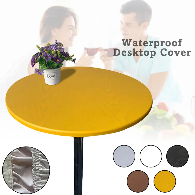 Elactic Round Table Cover Waterproof Oil-proof Kitchen Dinner Tablecloth High Stretch Wedding Hotel Birthday Table Cover 6 Sizes