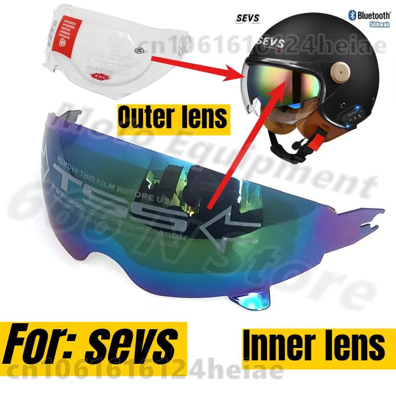 

Двойные визоры для мотоциклетных ретро-шлемов SEVS: цветная внутренняя линза, прозрачная внешняя линза, аксессуары для шлемов