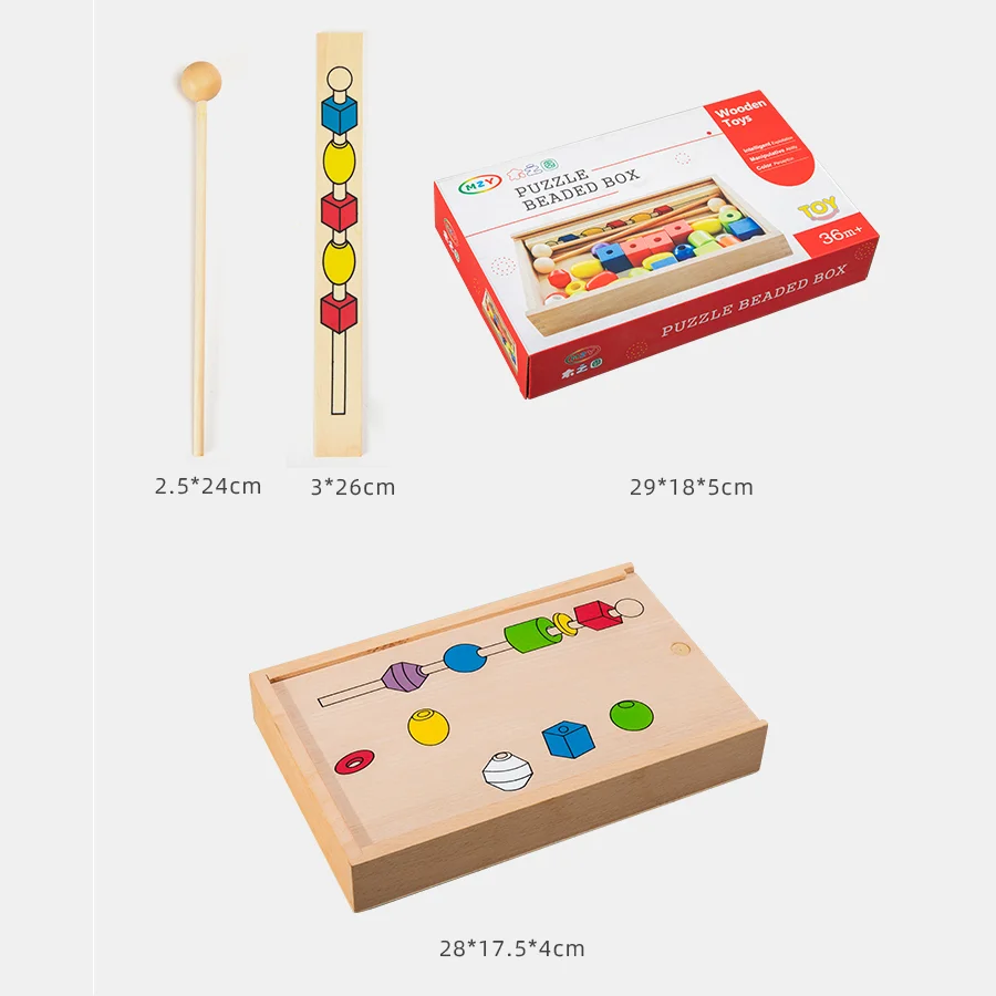 Wooden Threading Toys Montessori Beading Activities for Kids Hand-Eye Coordination Fine Motor Skill Color Shape Matching Game