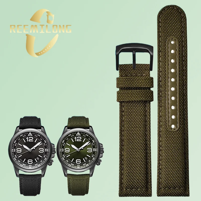 Nylon canvas cowhide bottom watch strap for SEIKO NO.5 SRPC31J1 SSC295J1 20 21 22mm black green gray khaki blue men's watchband