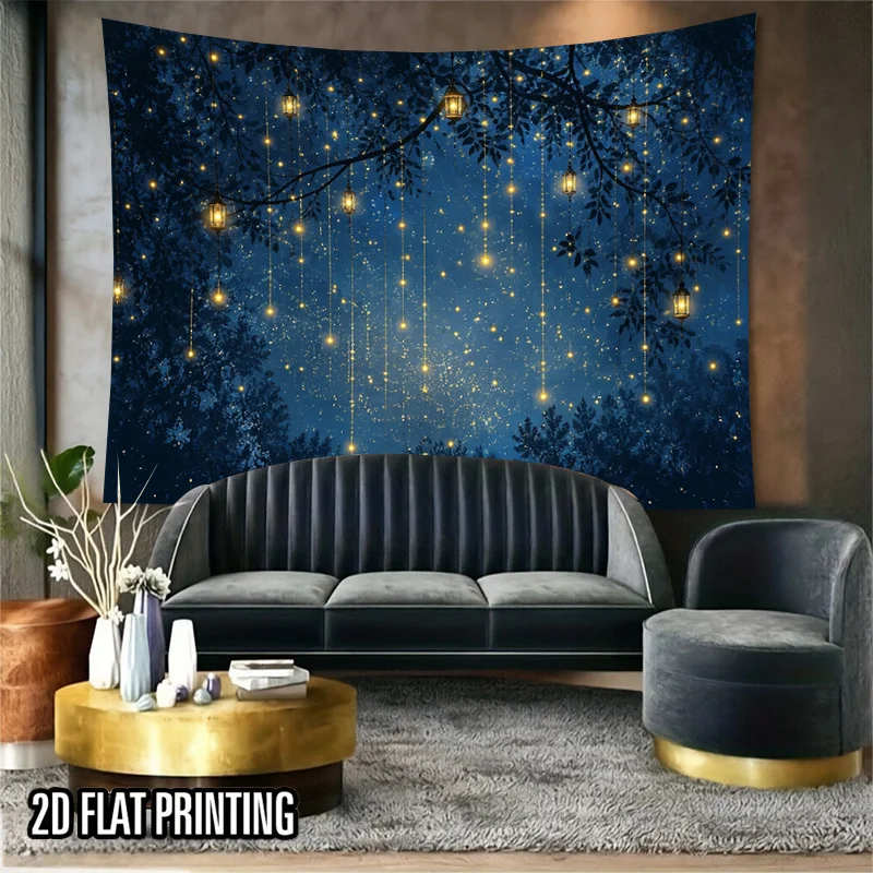 Galaxy Night Sky Mural Wallpaper Backdrop Room Decoration Aesthetic Starry Lights Forest Scene Wall Art