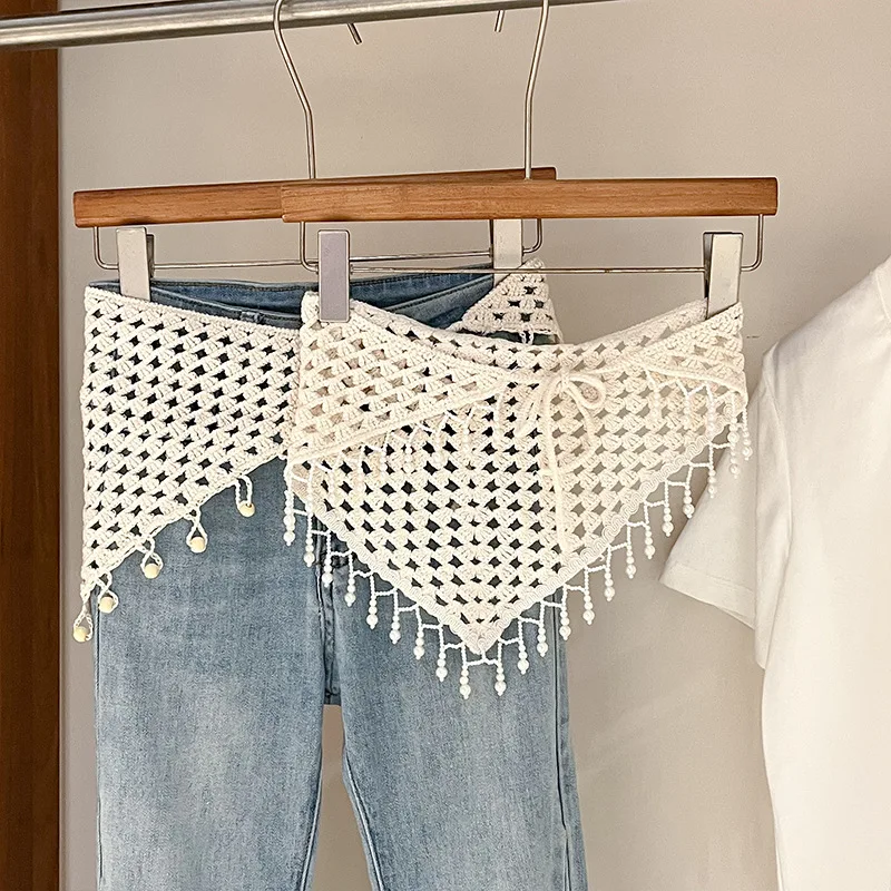 Lace Triangular Headscarf Fart Curtain Jeans Wide Belt Triangular Waist Scarf Stacked with Skirt Idyllic Silk Scarf