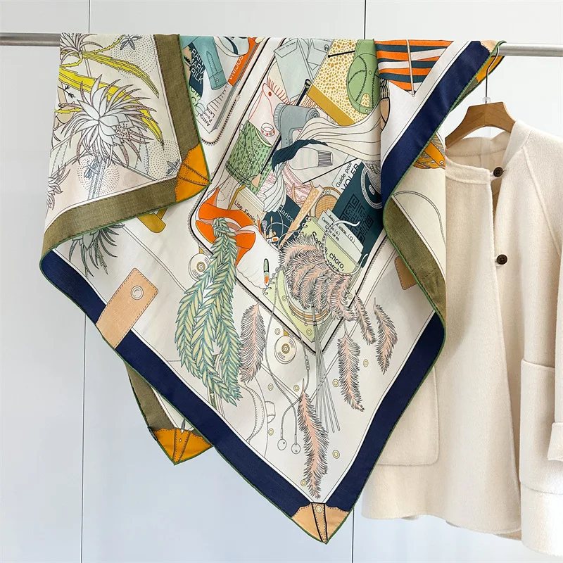 

2025 Wool Blanket Scarf Shawl Large Square Winter Wool Foulard Echarpe Cape Double Sided 53"x53"