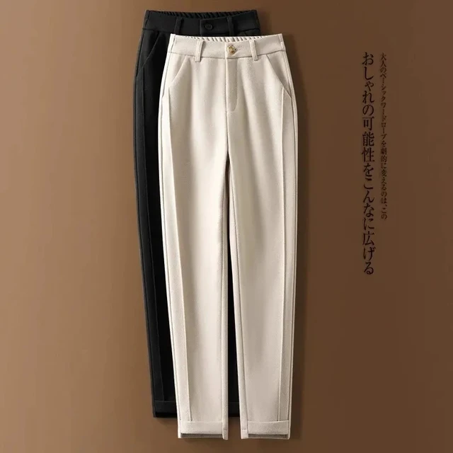 Wełniane spodnie ołówkowe w jodełkę Harem Elastyczne spodnie damskie z wysoką talią Koreańska moda Spodnie damskie Casual Office Lady Spodnie garniturowe dla kobiet