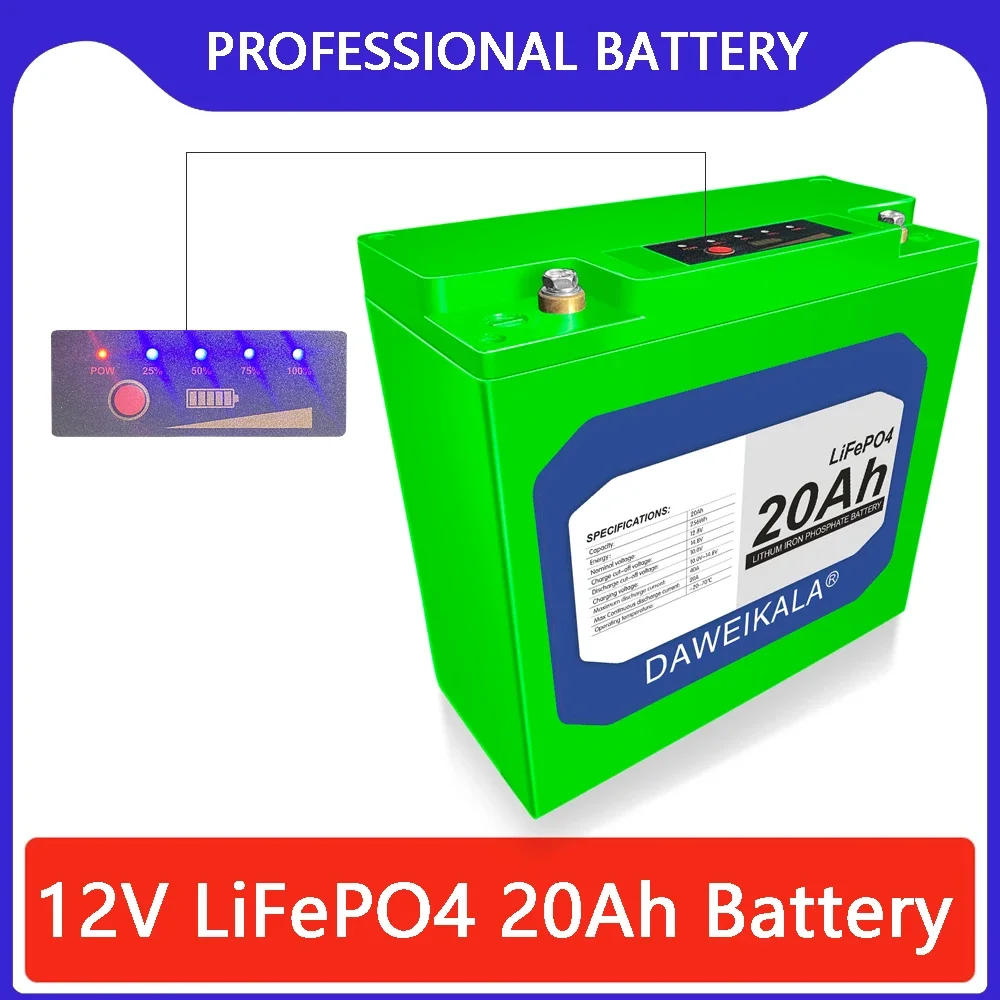 

12V 20Ah LiFePO4 Battery With 30A BMS Deep Cycle For Power Wheels Fish Finder Lighting Supply Lithium Battery Power display