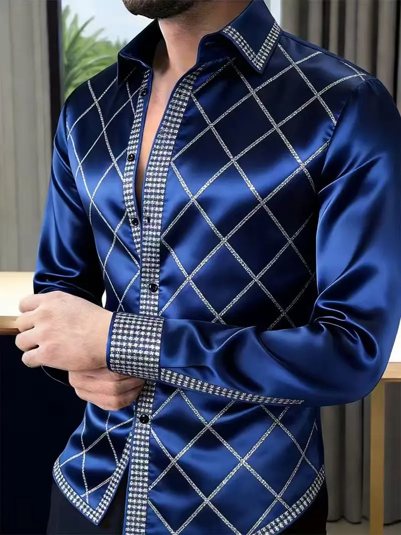 New Men's Fashionable 3D Flame Printed Shirt with Casual Long-Sleeved Button Design and Fashionable Shirt Top