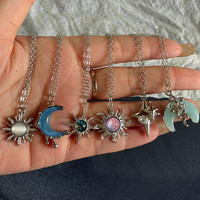 New Silver Color Pair Of-star Necklaces Double Celestial Friendship Pendant Long Chain Best Gifts for Men Women