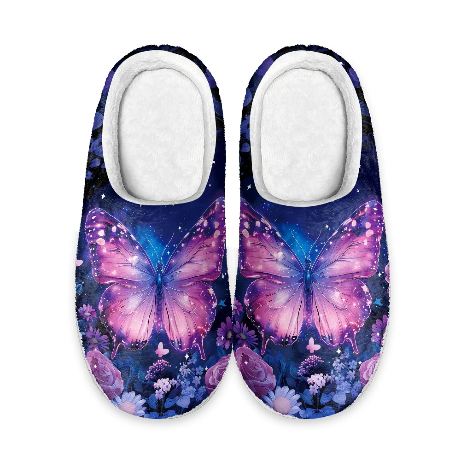 PENSTROLL Purple Butterfly Slip On Fleece Slippers House Shoes That Don't Rub Top Of Foot Wfh Cozy Essentials Slippers