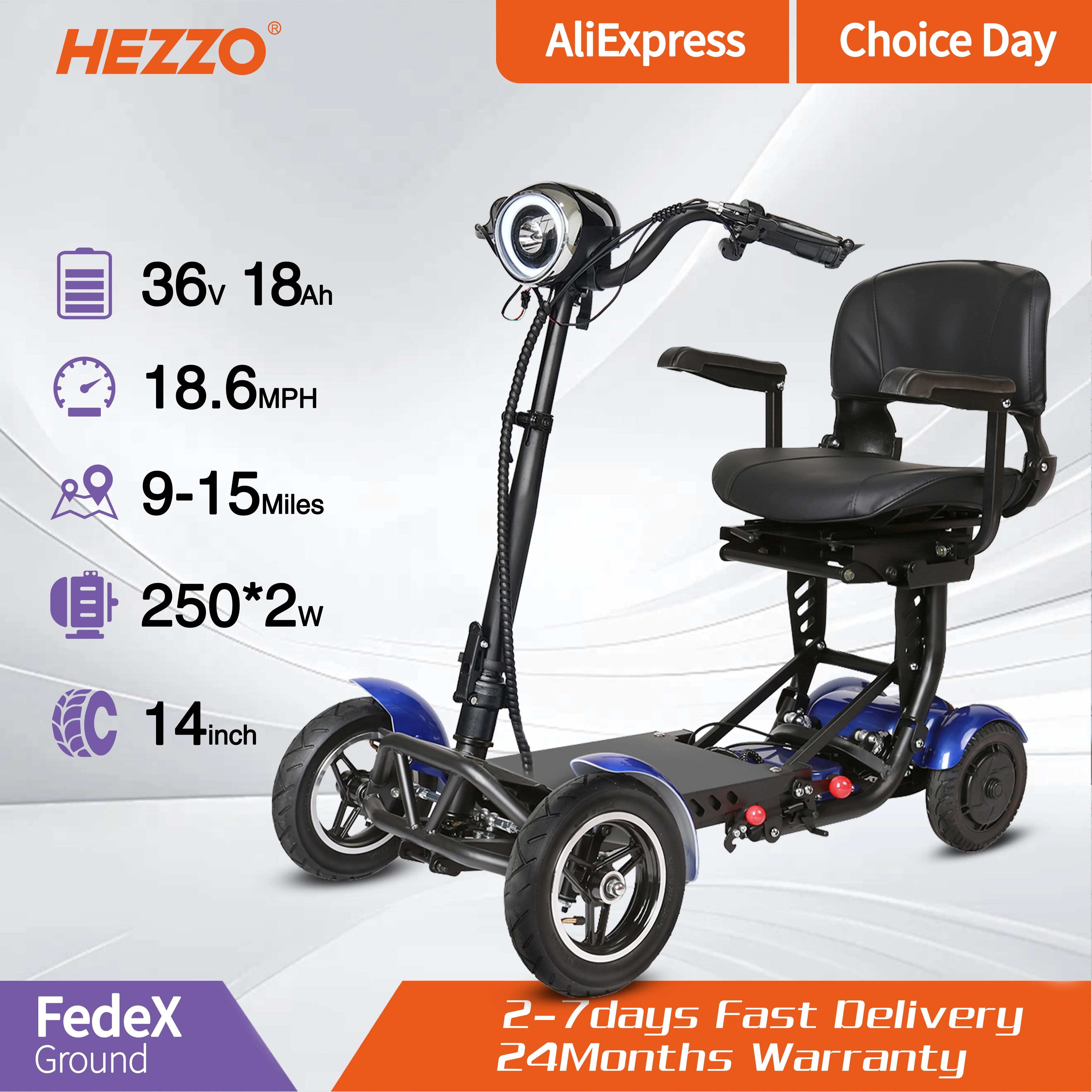 

HEZZO 500W 36V 18Ah Электрический 4-колесный мотоцикл Складной мобильность, мопеды/скутеры, электрический скутер