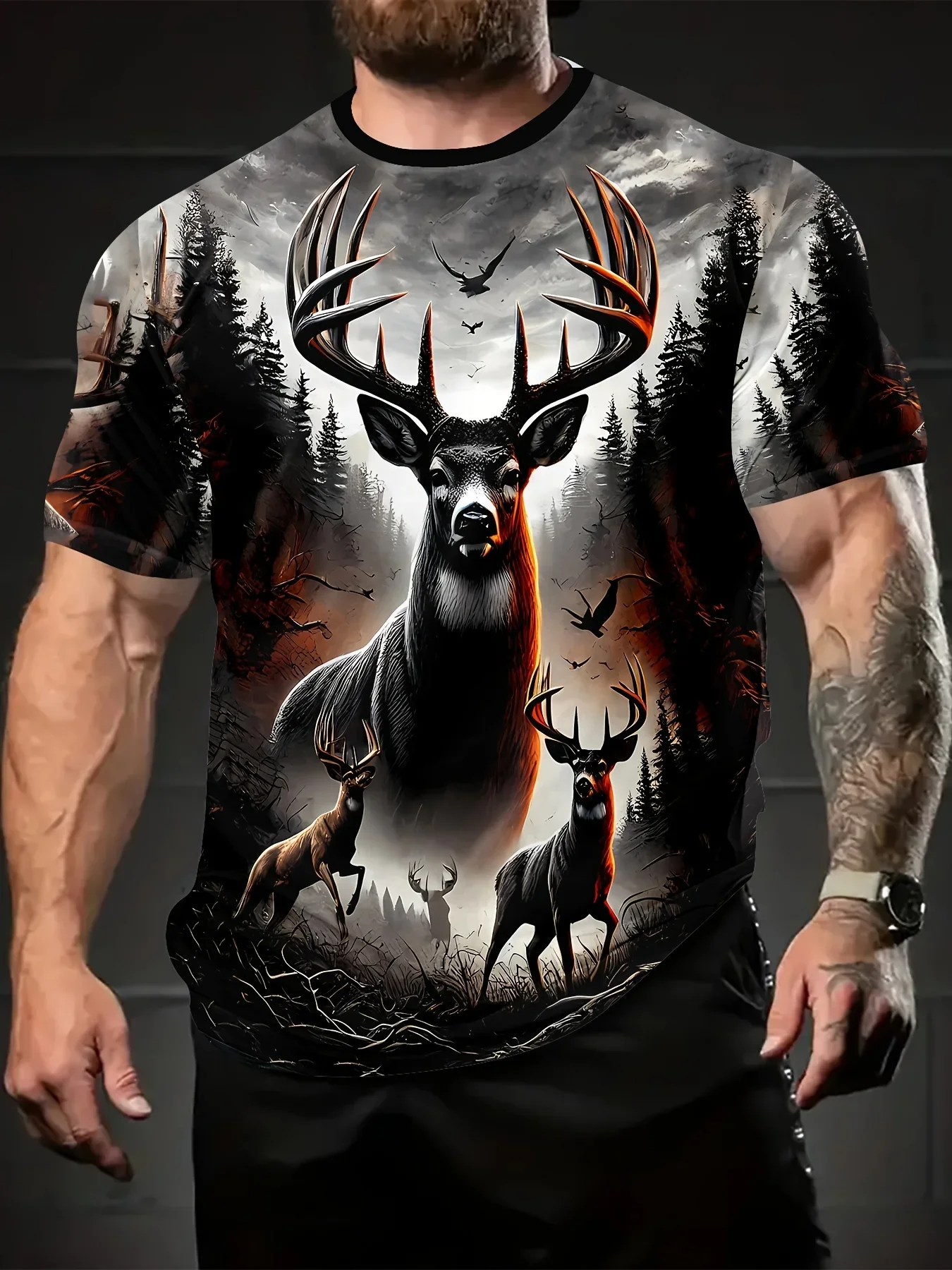 The deer Men's 3d printed t shirt Fashionable and casual street style Domineering tops T shirt Men Women's Shirts Kids Tshirt