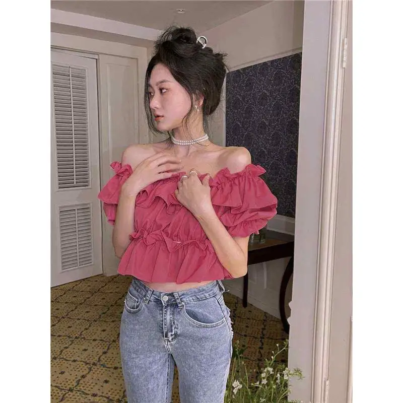 

Женский цветной кардиган с открытыми плечами и рюшами ort SVE irt Sweet Sle из смеси хлопка Bell Sve ультра-короткий кардиган длины