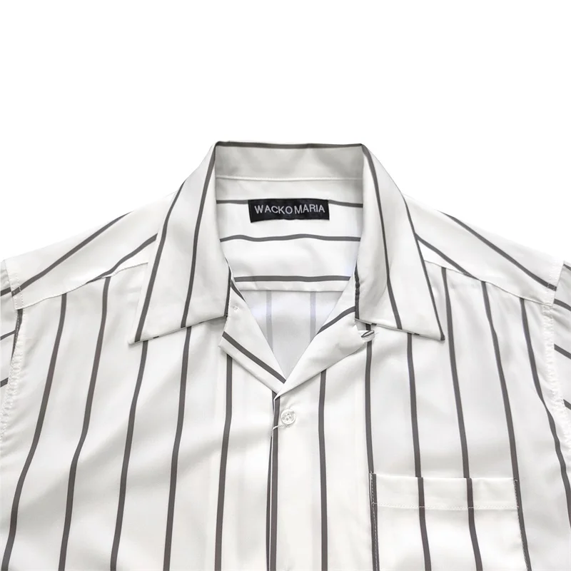 Fashion Simple Summer WACKO MARIA 25SS Stripes Colour Block Cuban Neck Mens Womens Hawaii Short Sleeve Shirt Tops