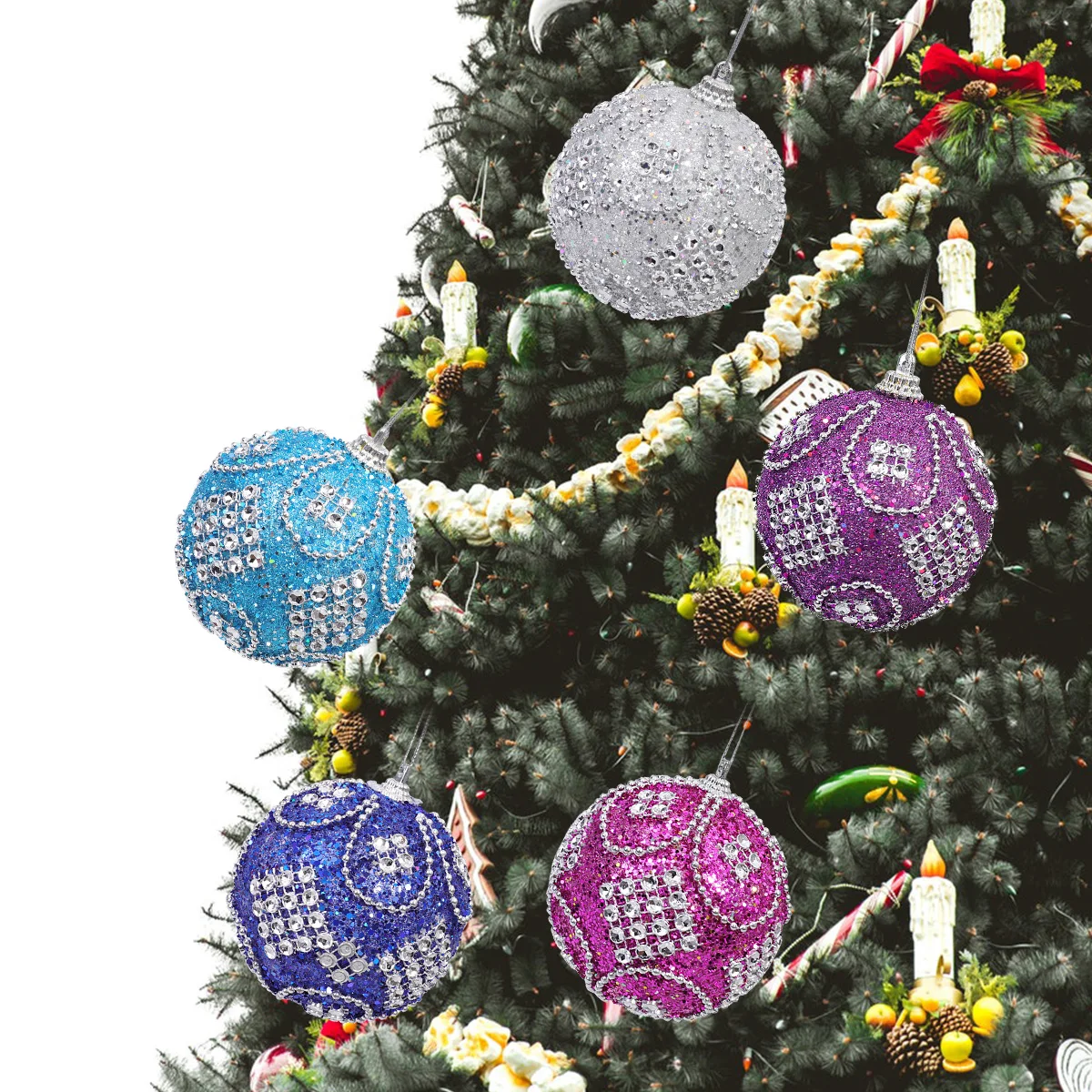 

3 Pcs Silver Christmas Tree Balls Pendant Green Ornaments Shatterproof Hangingswirl Foam Blue