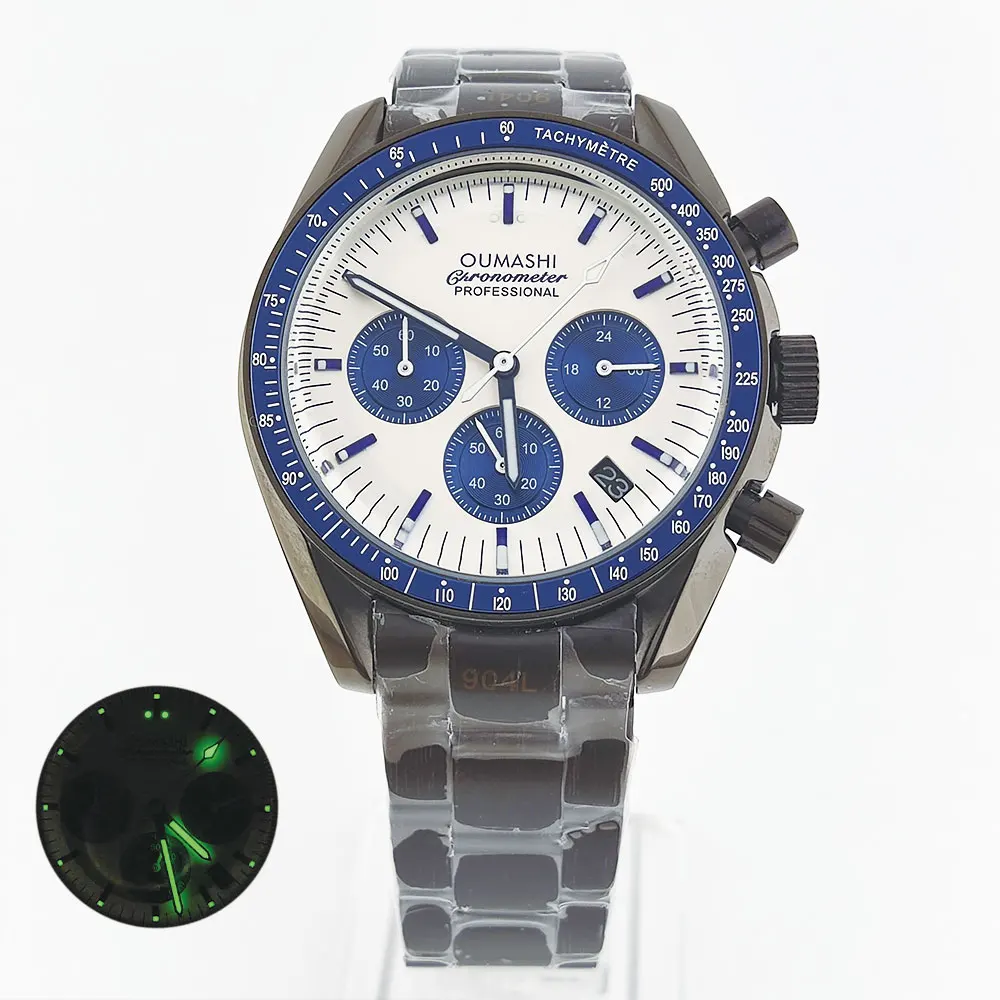 41 мм черные мужские наручные часы VK63 механизм хронограф сапфировое стекло резиновые деловые мужские водонепроницаемые наручные часы на заказ