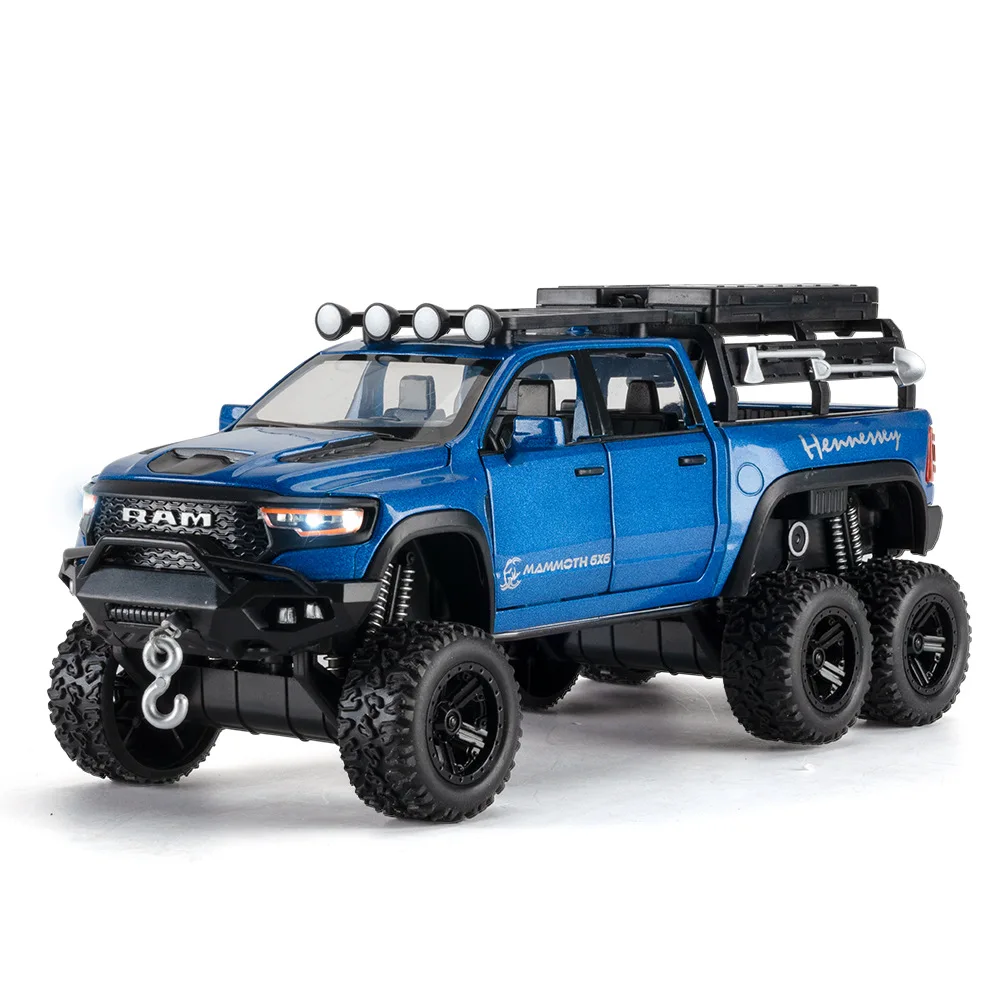 1:32 RAM 1500 TRX 6X6 Tyrannosaurus Rex Picku Alloy Car Model Sound and Light Children\'s Toy Collectibles Birthday gift