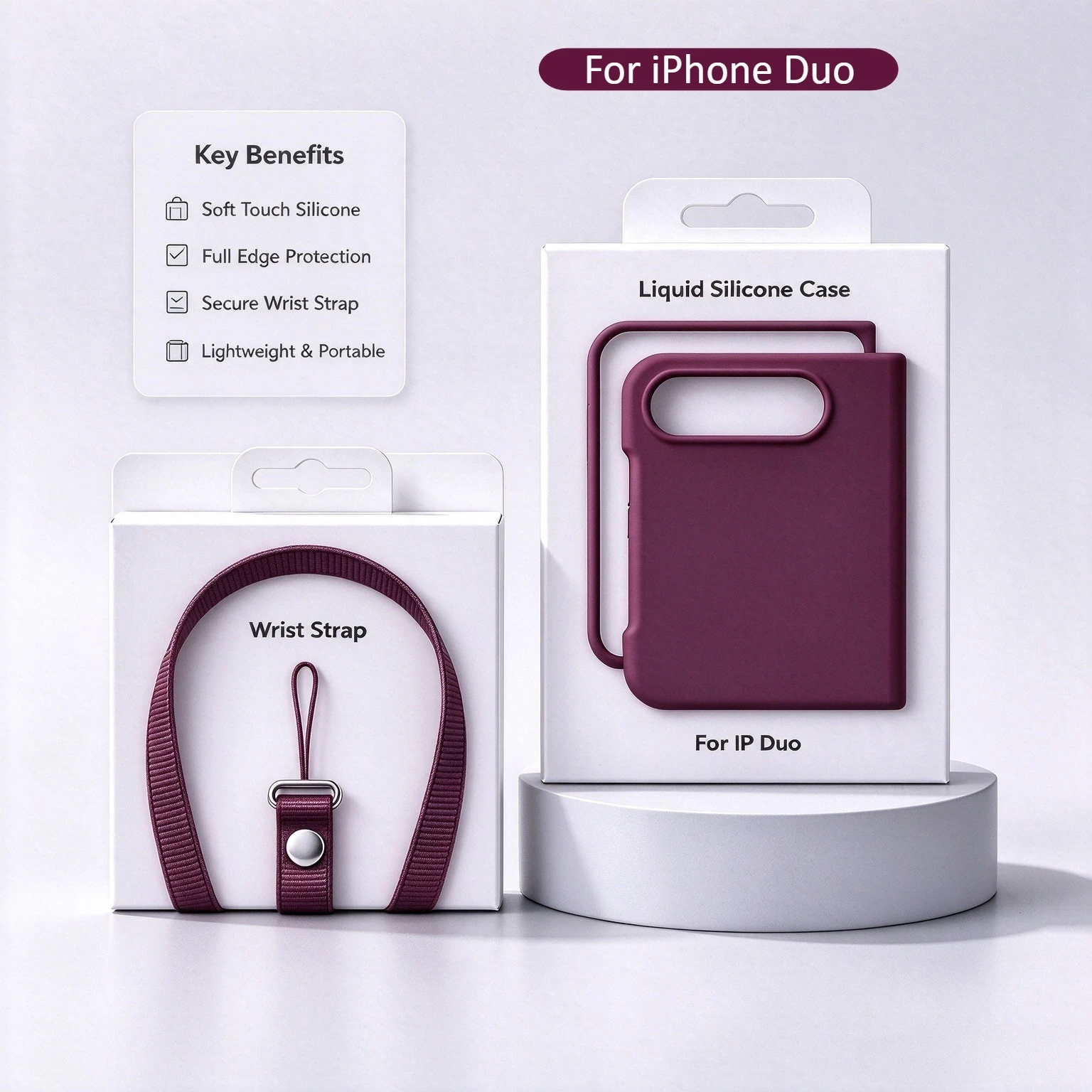 Premium Original 1:1 Liquid Silicone Case For iPhone Duo 18 Fold for MagSafe Integrated Screen Protect Cover & Woven Wrist Strap