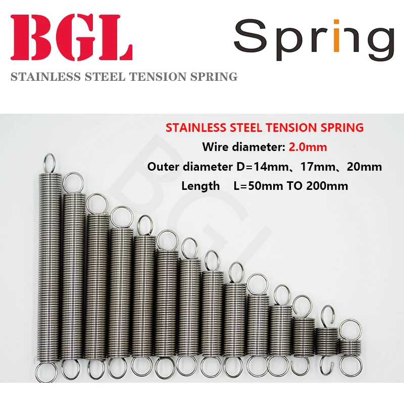 

1pcs/Lot 2.0mm Stainless Steel Tension Spring with O hook extension spring free lengh 50-200mm