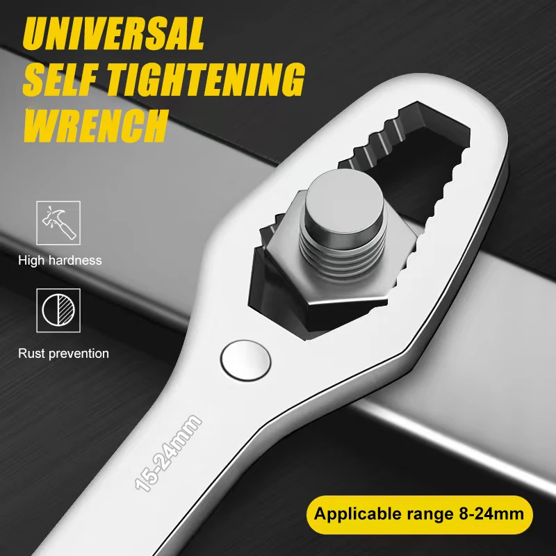 Multi Functional Ring Wrench Double End Solid Wrench, Self Tightening Adjustable Universal Adjustable Wrench 8-24Mm