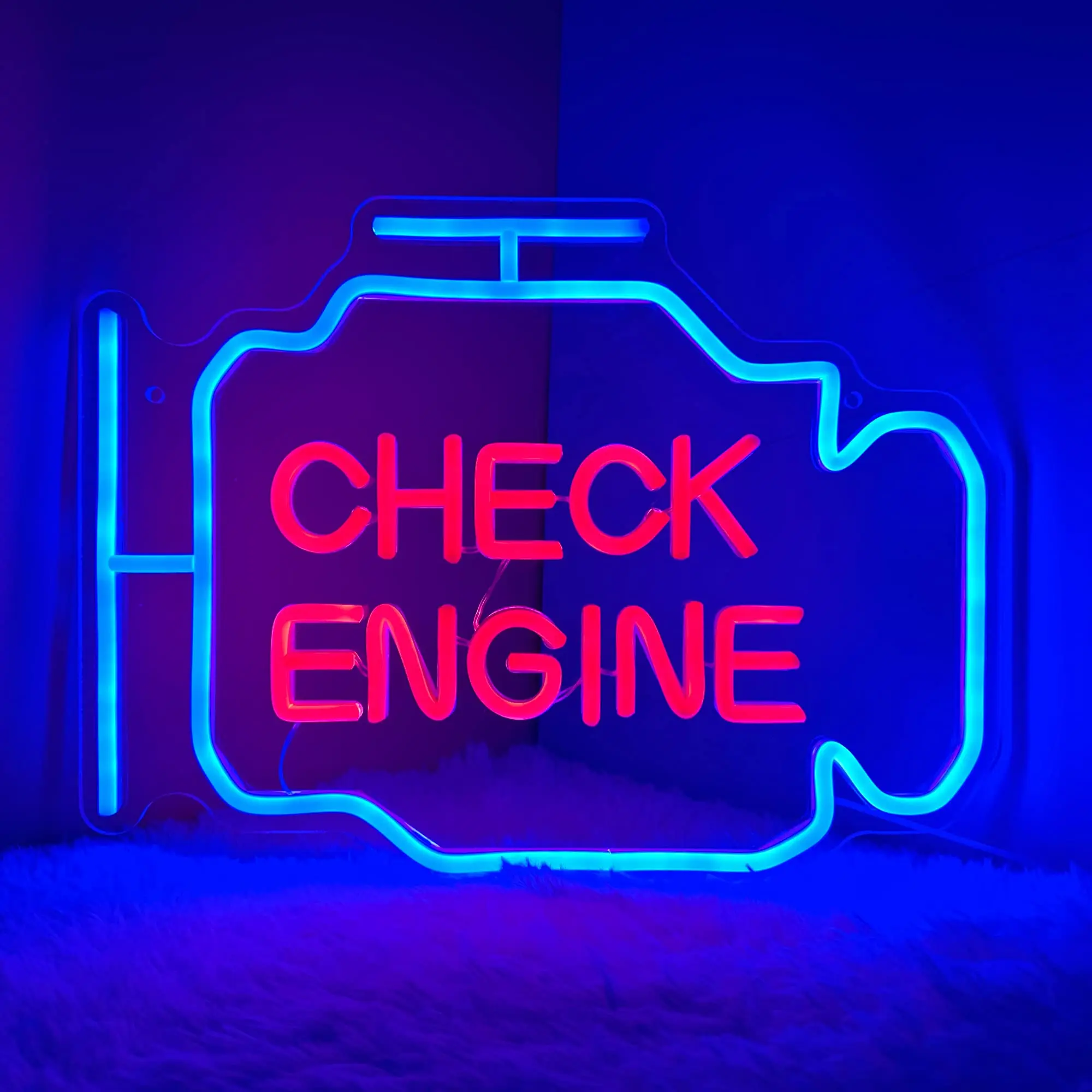 Check engine lights neon wall decoration, LED garage sign wall art gifts for dad, auto repair shop workshop party birthday gifts