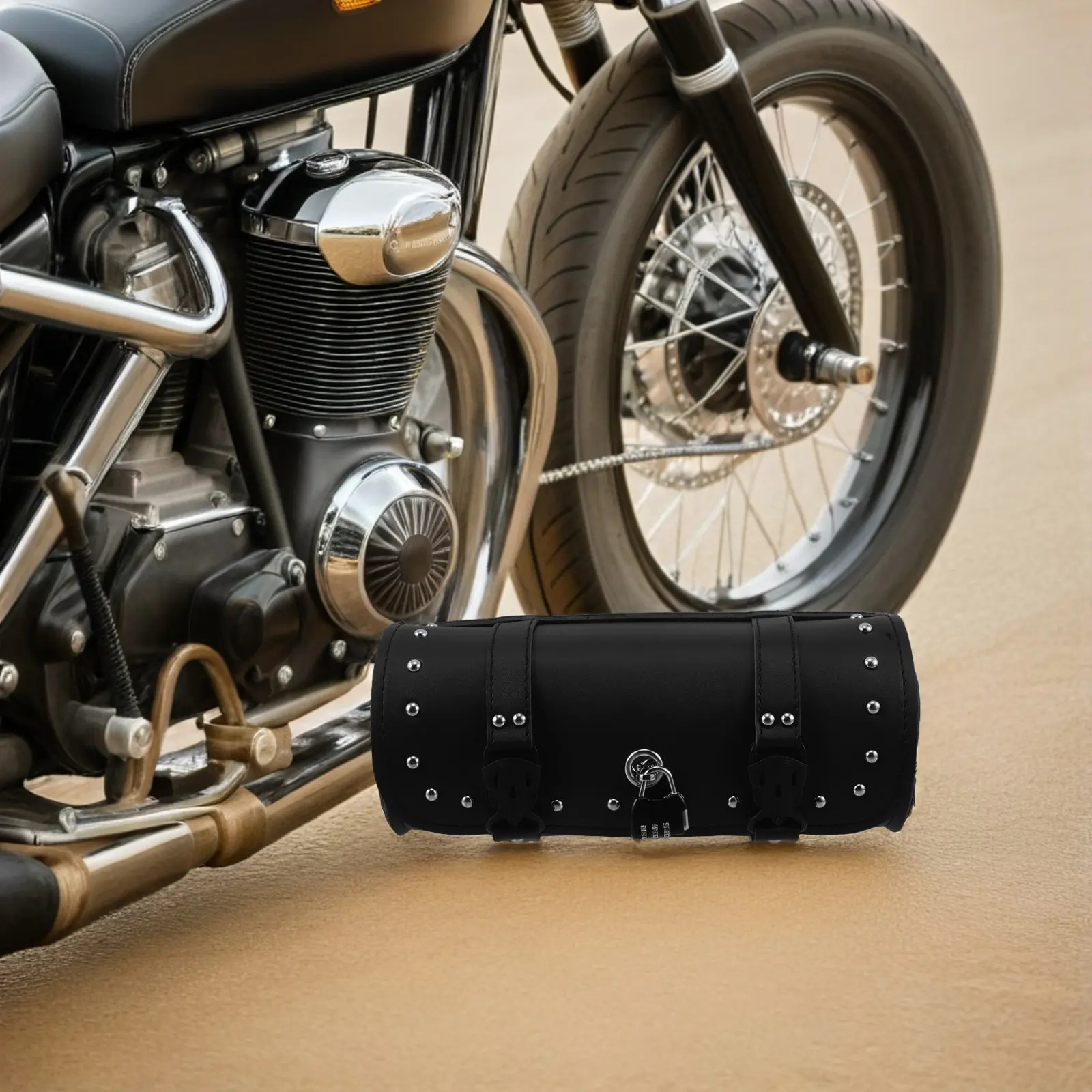 

Vintage Motorcycle Fork Sissybar Saddle Bag Fake Lockable Tool Storage Roll Pouch for Scooter Motorbike Handlebar Front