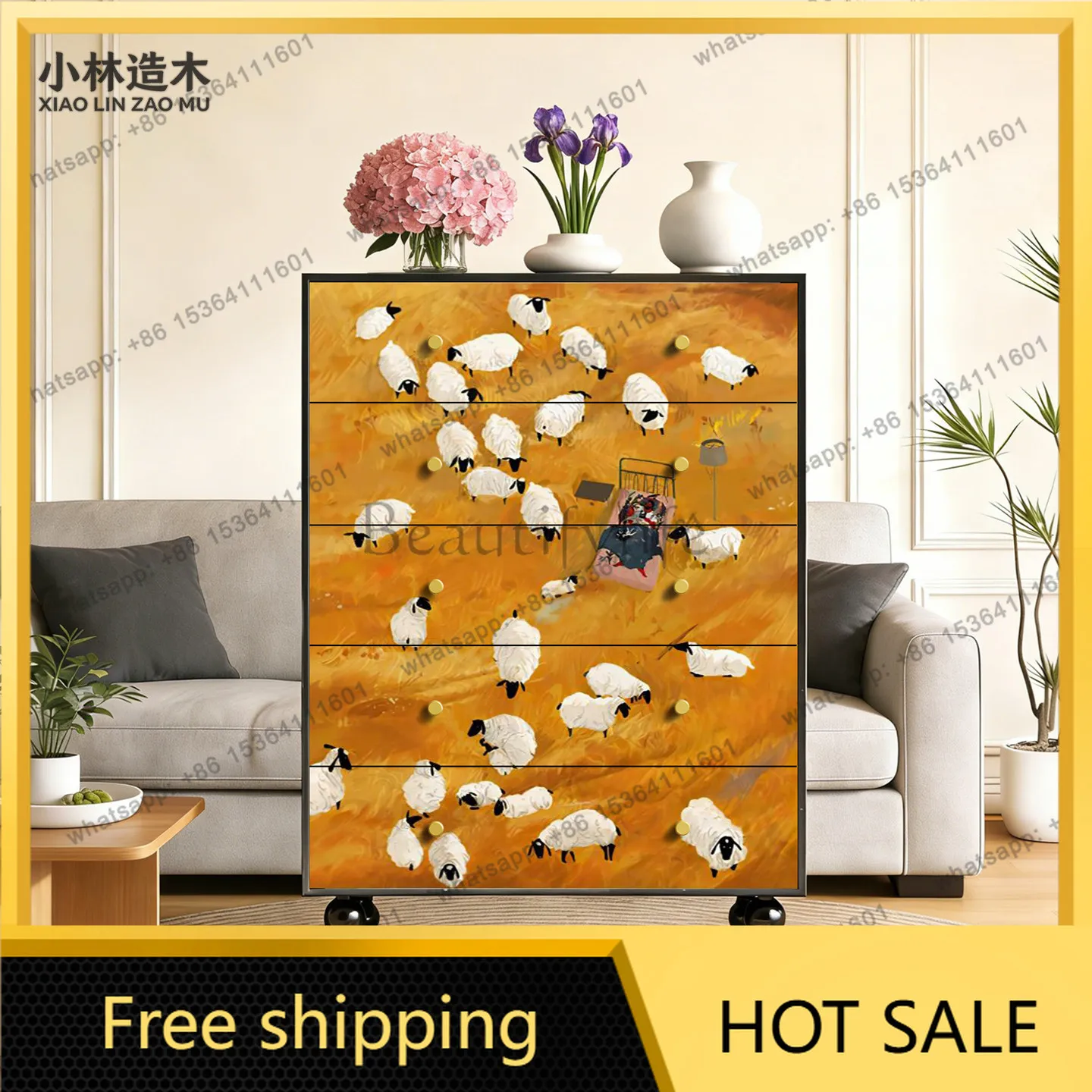 French solid wood chest of drawers, bedroom, bedside drawer, custom decorative cabinet