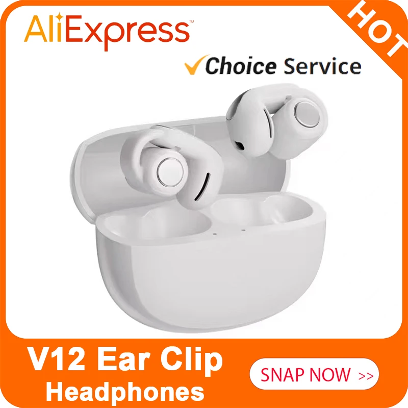 

New V12 Earphones Wireless Bluetooth 5.3 Open Headsets HiFi Stereo Sport Earbuds HD Mic Call Ear Clip Headphones for Ultra