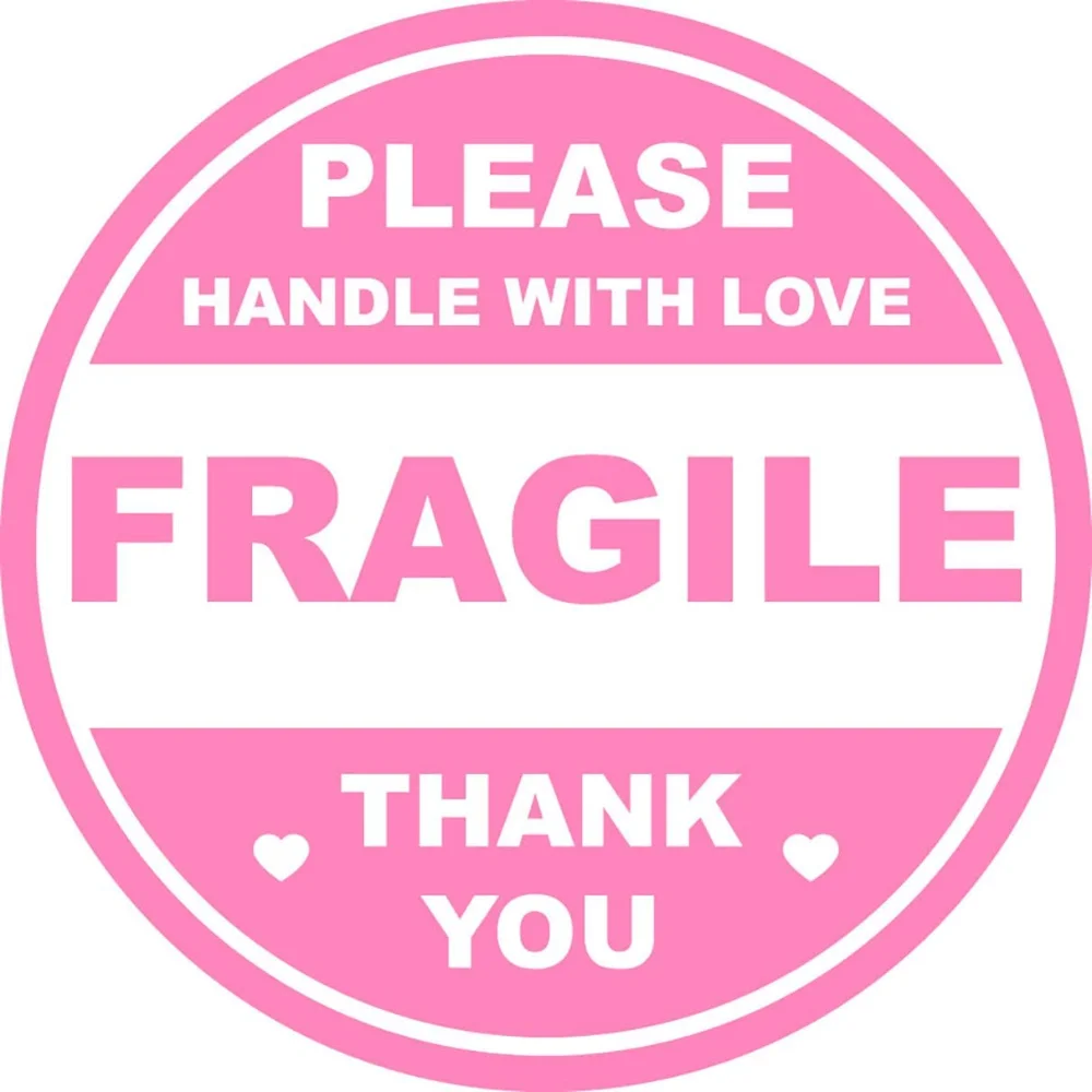 60 PCS Pink Round Do Not Crush Bend or Fold Handle with Love Labels Stickers 2 inch Fragile Stickers for Shipping and Moving