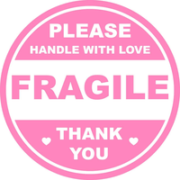 60 PCS Pink Round Do Not Crush Bend or Fold Handle with Love Labels Stickers 2 inch Fragile Stickers for Shipping and Moving