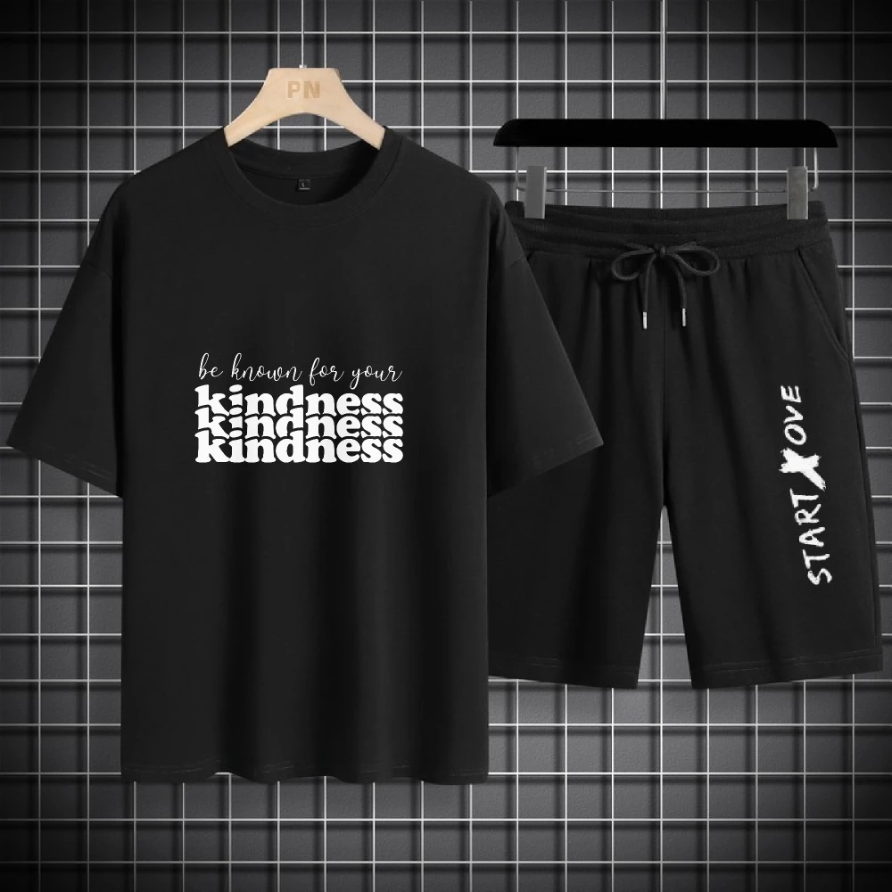 

2025 Men Polyester Three lines of English printing Casual Summer Set Lightweight Comfortable Stylish Matching suits tracksuits