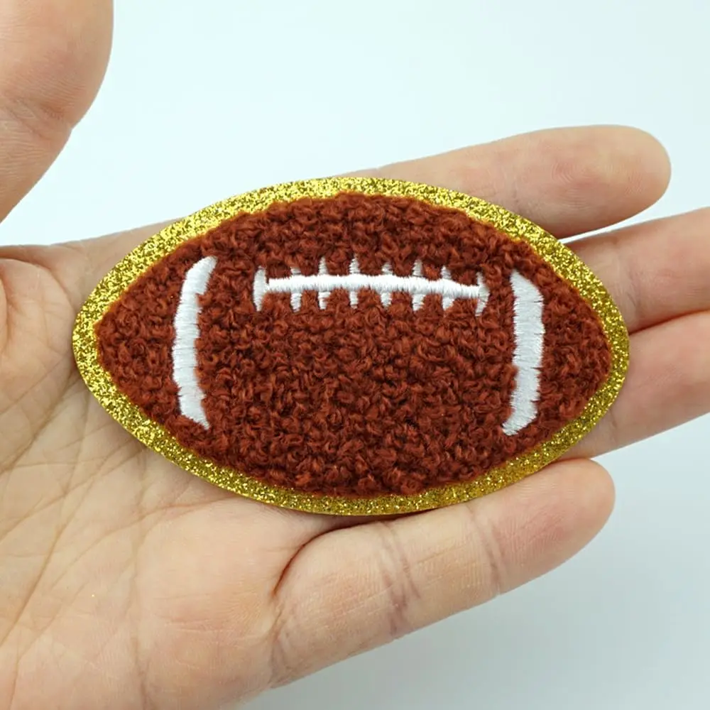 4 PCS Football Patch Chenille Football Iron on Patches Gold Edges Football Embroidered Patches for DIY Craft Sew Making Clothes