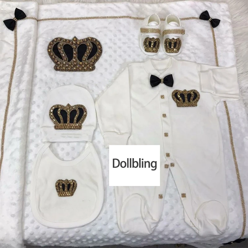 Dolllbling Baby Embroidery Lace Outfit Cotton Swaddle Baby Bedding Newborn Nest Receiving Blanket 5pcs Romper Layette Gift Set