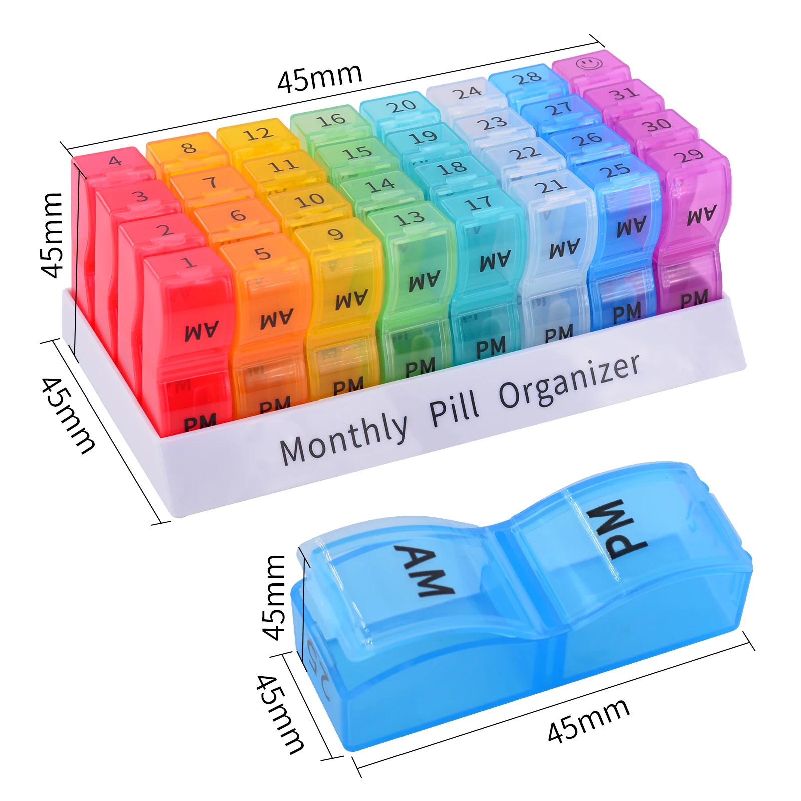 30 Days Monthly Pill Case Holder Medicine Storage Organizer Drug Container Box BPA Free Pill box Easy Open