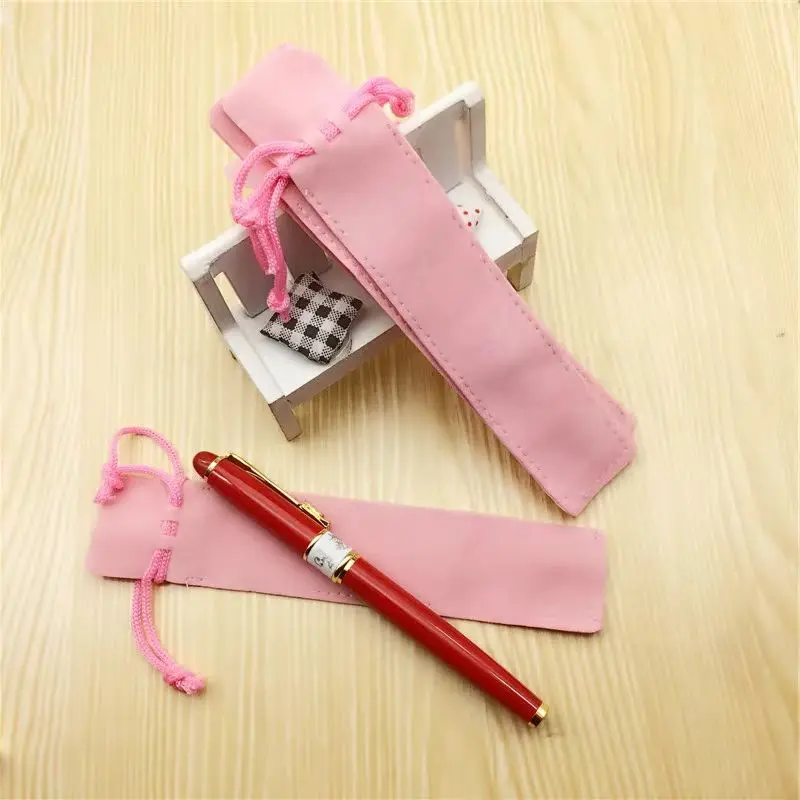 5pcs Colored Velvet Pen Bag Single Pencil Case With Rope Girl Portable Lipsticks Eyebrow Pencil Storage Pouch Holder