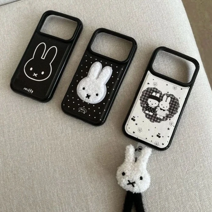 Miffy Bunny Aesthetic Card Holder Phone Case PU Leather Wallet Cover with Lanyard Anti‑Drop for Flip Smartphone Protective Shell