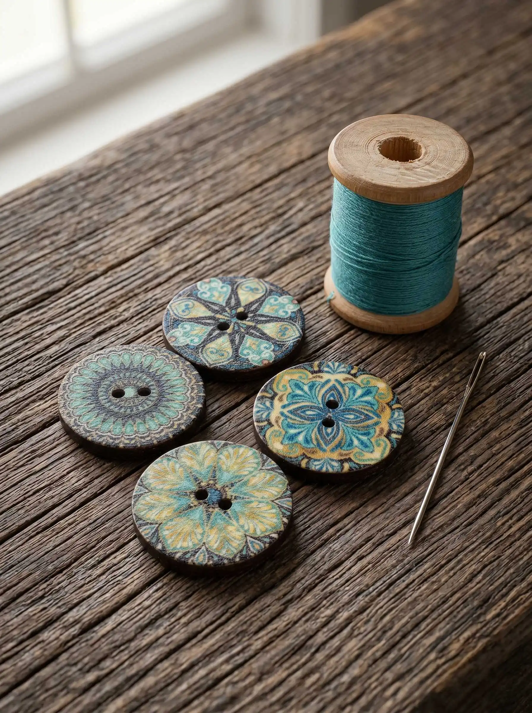 50pcs Retro Ornate Mandala Round Wooden Buttons for Scrapbooking and Embellishments 15-25mm